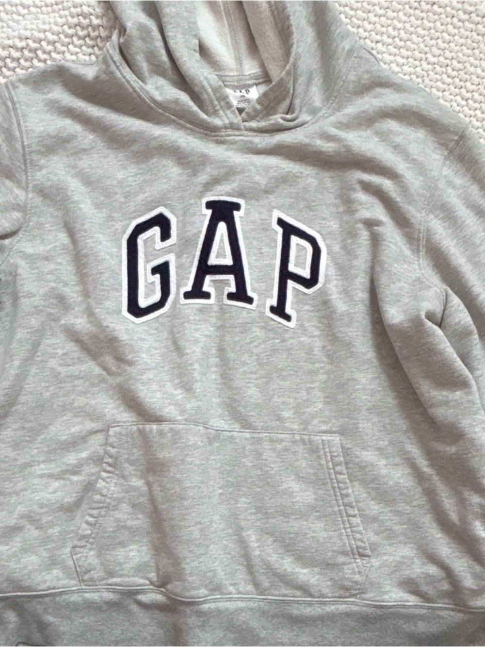 GAP Gray Logo Fleece Pullover Hoodie w/ Pockets Cotton Blend Long Sleeve XXL